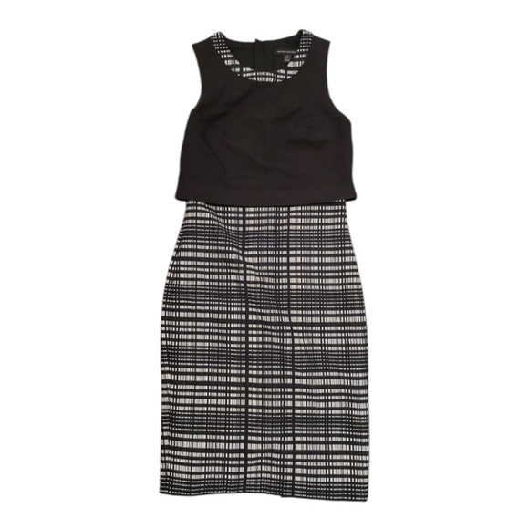 Banana Republic Black White Layered Overlay Sheath Sleeveless Pencil Dress Sz 4 - Picture 1 of 11